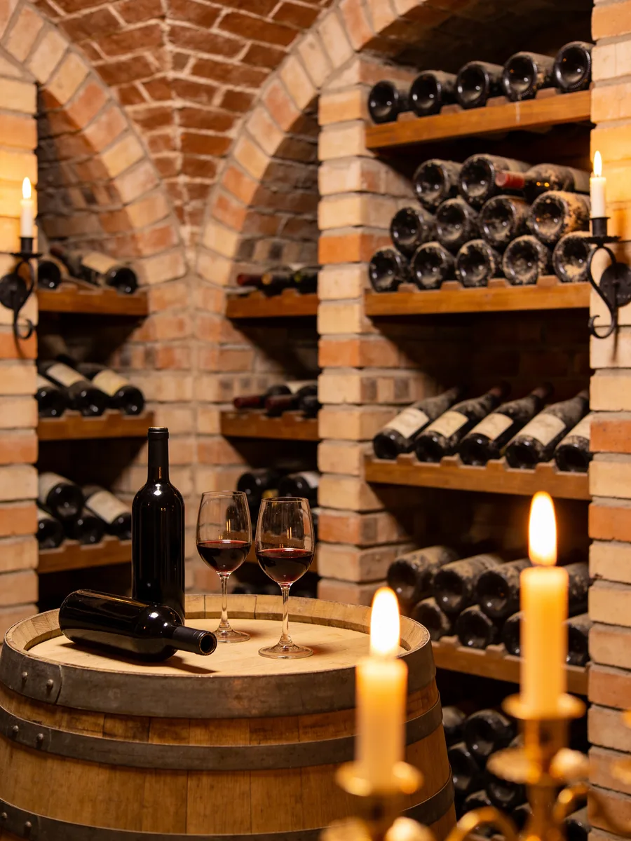 La cantina con le bottiglie