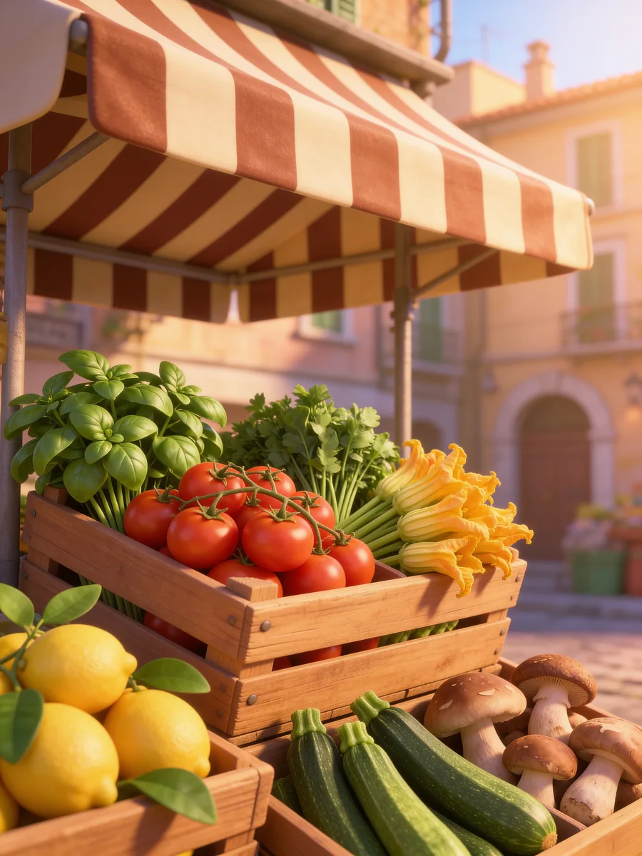 Cassetta di verdure fresche al mercato
